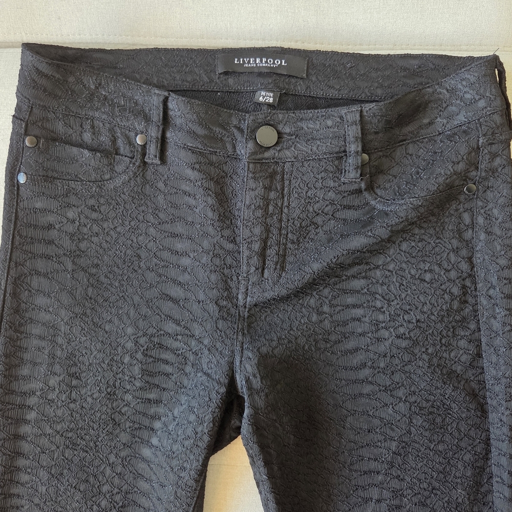 Liverpool Moto Black Pants Edgy Skinny Stretchy Faux Snakeskin Petite Size 6P/28